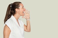 Woman shouting mockup psd portrait