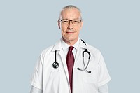 Cheerful male doctor mockup psd in a white gown portrait