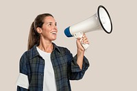 Female activist mockup psd with a megaphone