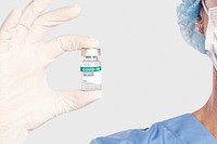 Vaccine bottle mockup psd in doctors hand