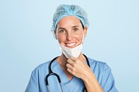 Female doctor mockup psd with a stethoscope portrait