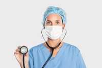 Female doctor mockup psd using a stethoscope portrait