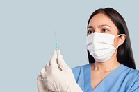 Female doctor mockup psd holding a syringe