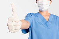 Medical gloves mockup psd showing a thumbs up
