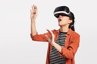 Woman mockup psd experiencing VR entertainment technology