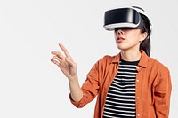 Woman mockup psd experiencing VR entertainment technology
