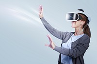 Woman mockup psd experiencing VR entertainment technology