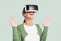 Woman mockup psd experiencing VR entertainment technology