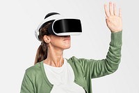 Woman mockup psd experiencing VR entertainment technology