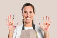 Female artist mockup psd with dirty hands