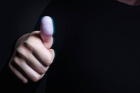 Thumbs up hand gesture mockup psd fingerprint scanning biometric security technology