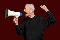 Male activist with a megaphone with design space