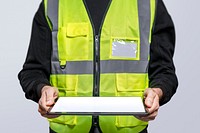 Male engineer mockup psd holding a tablet