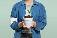 Environmental volunteer mockup psd with a plant pot