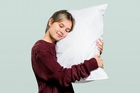Woman mockup psd hugging a pillow