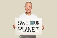 Man holding a save our planet placard