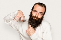 Man cutting beard mockup psd grooming on white background