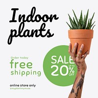 Online houseplant shop template vector for indoor plants with sale up to 20% off