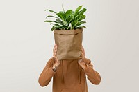 Plant lover mockup psd holding potted dumb cane