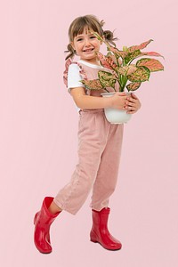 Potted plants and kid studio shoot