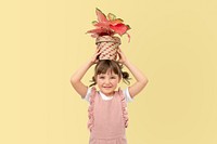 Potted plants and kid studio shoot