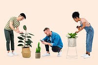 Plant parents mockup psd taking care of their houseplants