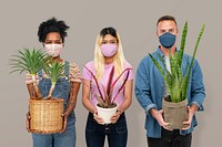 Plant parent mockup psd wearing masks the new normal hobby