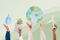 Hand presenting earth mockup psd sustainable environment remix