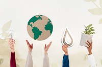 Hand presenting earth mockup psd sustainable environment remix