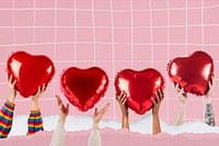 People holding hearts for Valentines’ celebration remixed media