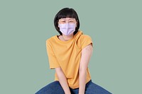 Vaccinated Asian woman mockup psd presenting shoulder