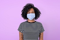 African woman mockup psd wearing face mask in the new normal