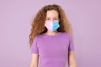 European woman mockup psd wearing face mask in the new normal