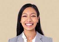 Happy business woman portrait, smiling face psd