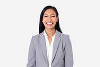 Cheerful Asian businesswoman mockup psd smiling closeup portrait for jobs and career campaign