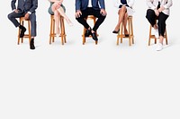 Diverse business people mockup psd smiling while sitting jobs and career campaign