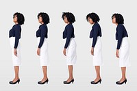 Businesswoman poor posture mockup psd office syndrome workplace health campaign