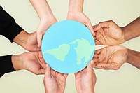 Hands holding earth mockup psd save the environment campaign