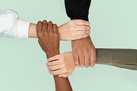  Diverse hands united mockup psd business teamwork gesture
