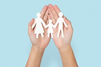 Happy family paper mockup psd hand craft charity symbol