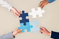  Hands holding puzzle mockup psd business problem solving concept