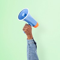 Hand holding megaphone mockup psd marketing announcement campaign