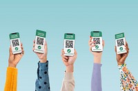 Smartphone screen hands with QR code cashless payment