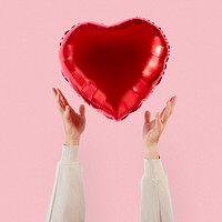 Valentines heart balloon mockup psd held by a person