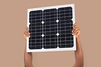 Solar panel hand mockup psd renewable energy environment