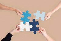 Hands holding puzzle mockup psd business problem solving concept