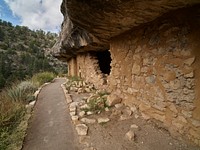 Pre-Columbian peoples used these ledges as protection from rain and snow in Walnut Canyon National Monument, located about 10 miles from Flagstaff, Arizona.
