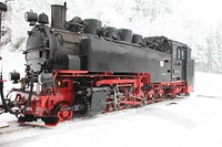 Steam locomotive railway. Original public domain image from Wikimedia Commons
