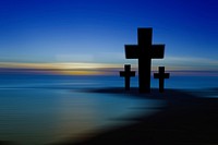 Christian cross with blue background. Original public domain image from Wikimedia Commons