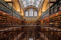 Library inside the Rijks Museum. Located in Amsterdam, Netherlands. Original public domain image from Wikimedia Commons